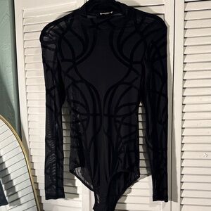 Luxxel Black Patterned Mesh Bodysuit